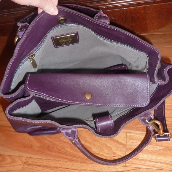 Roots Daily Double Pongo Leather Eggplant Purple Leather Purse - Picture 4 of 8